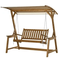 Outsunny 2 Seater Patio Swing Chair with Canopy and Hanging Chains, Wooden Porch Swing Glider, Outdoor Swing Loveseat, for Garden, Poolside, Backyard(m-11)