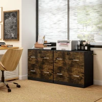 Vinsetto 2 Drawer File Cabinet with Lock, Office Filing Cabinet, Hanging Bar for Letter Size, Home Office, Rustic Brown(m-7)