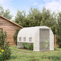 Outsunny 116.25" x 78.75" x 78.75" Walk-in Tunnel Greenhouse, Mesh Windows, Bottom Vents, Zippered Door, PE Cover, Heavy Duty Steel Frame, White(m-10)