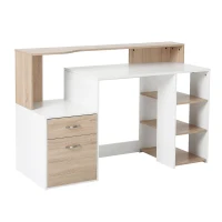 HOMCOM 54 Inches Computer Desk with Storage Shelves, Drawers and Printer Shelf, Writing Table for Home Office and Study, Oak(m-1)