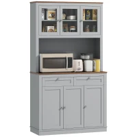 HOMCOM 71" Kitchen Pantry Cabinet with Microwave Stand, Kitchen Hutch with 2 Drawers and Adjustable Shelves, Gray(m-11)