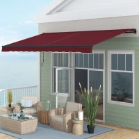 Outsunny 15' x 10' Retractable Awning, 280gsm UV Resistant Sunshade Shelter, for Deck, Balcony, Yard, Wine Red(m-8)