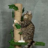 PawHut 4-Tier Floor to Ceiling Cat Tree, Height(80-95Inches)Adjustable, Tall Cat Tower w/ Anti-Slip Kit, Leaves, Multi-Layer Activity Centre w/ Scratching Post(m-9)