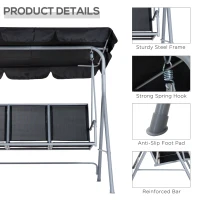 Outsunny 3-Seater Patio Swing, Outdoor Swing Chair, A Frame Porch Swing with Canopy Garden Hammock Glider Bed, Black(m-6)