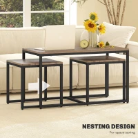 HOMCOM Nesting Coffee Table Set of 3, Modern End Tables with Black Metal Frame for Living Room Home Furniture, Brown(m-4)