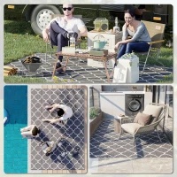 Outsunny Waterproof  Outdoor Rug, 6' x 9' RV Rug Reversible Mat for Backyard, Deck, Picnic, Beach, Camping, Grey & White Net(m-5)