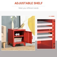 HOMCOM Industrial End Table, Living Room Side Table with Locker-Style Door and Adjustable Shelf, Red(m-6)