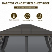 Outsunny 10' x 12' Deluxe Hardtop Gazebo with Metal Roof, Aluminum Frame Patio Gazebo Garden Sun Shelter Outdoor Pavilion with Curtains and Netting, Grey(m-4)