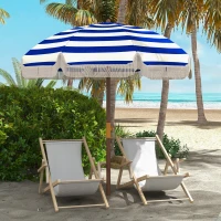 Outsunny 6.2' Beach Umbrella for Travel, Vent, Ruffles, Carry Bag, Portable Outdoor Umbrella for Garden, Blue Stripe(m-10)