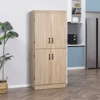 HOMCOM 70" 4-Door Storage Cabinet, Freestanding Pantry Cabinet with Adjustable Shelves for Living Room, Natural(m-8)