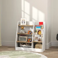 Qaba 4 Tier Kids Bookshelf and Toy Storage Organizer with Book Rack, for Living Room, Kids Room, Playroom, Bedroom, White(m-9)