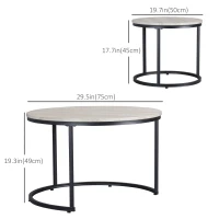 HOMCOM Nesting Coffee Tables Set of 2, Round Coffee Table with Metal Frame, Living Room Tables, Grey Wood Grain(m-3)