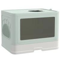 PawHut Cat Litter Box, Front Entry Top Exit Cat Litter Tray with Scoop, Pull-out Tray, Easy to Clean, Brush, Green(m-1)