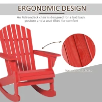 Outsunny Wooden Adirondack Rocking Chair Outdoor Lounge Chair Fire Pit Seating with Slatted Wooden Design, Fanned Back, Red(m-5)