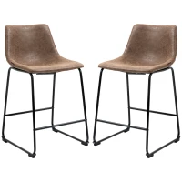 HOMCOM Counter Height Bar Stools, Vintage PU Leather Barstools with Footrest for Dining Room, Home Bar, Kitchen, Set of 2, Brown(m-11)
