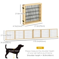 PawHut Wooden Pet Gate, Dog Safety Barrier, Freestanding Foldable Fence, w/ 6 Panels, 2 Support Feet, for House Doorway Stairs, Small & Medium Dogs, Natural Wood(m-3)