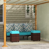 Outsunny 2 PCS Patio Wicker Ottoman Set, Square Outdoor PE Rattan Footrest with Removable Cushion for Backyard, Sky Blue(m-8)