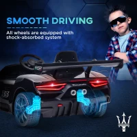 Qaba Maserati GT2 Licensed Ride On Car, 12V 3MPH Battery Powered Electric Car w/ Shock-Absorbers, Auxiliary Wheels, Black(m-6)
