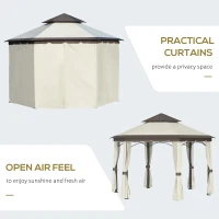 Outsunny 13x13ft Hexagonal Patio Gazebo, Double Roof Garden Pavilion Outdoor Marquee Canopy Wedding Party Tent Shelter with Sidewall Panels(m-5)