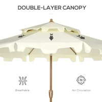 Outsunny 9' Patio Umbrella with Push Button Tilt and Crank, Double Top Ruffled Outdoor Market Table Umbrella with 8 Ribs, for Garden, Deck, Pool, Cream White(m-6)