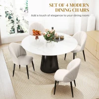 HOMCOM Modern Dining Chairs Set of 4, Upholstered Dining Room Chairs with Metal Legs, Shell Backrest, Padded Seat, Cream White(m-4)