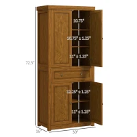 HOMCOM 72.5" Kitchen Pantry Cabinet, Tall Storage Cabinet with Doors, Drawer, and Adjustable Shelves, Distressed Brown(m-3)