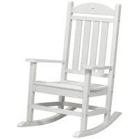 Outsunny Outdoor Rocking Chair, All Weather-Resistant HDPE Rocking Patio Chairs with Rustic High Back, Armrests, Oversized Seat and Slatted Backrest, 350lbs Weight Capacity, Light Gray(m-11)