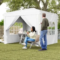 Outsunny 10' x 10' Pop-Up Canopy Tent with Sidewalls, Height-Adjustable, Carry Bag Included, for Outdoor, Garden, Patio, White(m-1)