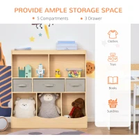 HOMCOM Kids Bookcase, Toy Storage Organizer Cabinet, Children Display Bookshelf with Drawers for Toys, Clothes, Books, Natural Wood Color(m-5)