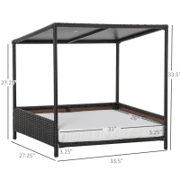 PawHut Wicker Dog House Raised Rattan Puppy Bed Cat Shelter for Indoor Outdoor Garden Patio Pet Sofa with Removable Cushion for Medium Sized Pet Brown(m-3)