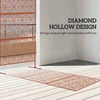 Outsunny Decorative Outdoor Privacy Panel with Stand, Freestanding Metal Outdoor Divider for Garden, Backyard, Deck, Brown(m-4)