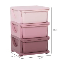 Qaba 3 Tier Kids Storage Unit, 3 Drawer Chest Toy Organizer Plastic Bins for Kids Bedroom Nursery Kindergarten Living Room for Boys Girls Toddlers, Pink(m-3)
