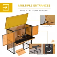 PawHut Wooden Rabbit Hutch Metal Frame Small Animal Habitat with No Leak Tray, Asphalt Openable Roof,Ramp and Lockable Door for Rabbits, Chickens, Ducks, Outdoor Light Yellow(m-5)