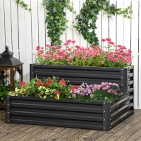 Outsunny 2 Tier Raised Garden Bed, 47" x 40" x 23" Galvanized Steel Planter Box for Vegetables, Flowers, and Herbs, Dark Grey(m-8)