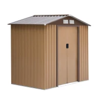 Outsunny 7' x 4' Outdoor Storage Shed, Garden Tool House w/ Foundation Kit Vents & Sliding Doors for Backyard Patio, Brown(m-1)