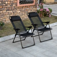 Outsunny Double Camping Chairs Foldable w/ Reclining & Headrest, Black(m-8)