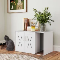 PawHut Cat Litter Box Enclosure, Hidden Cat Litter Box Furniture with Scratching Board, 31.5" x 19" x 20", White(m-9)