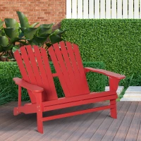 Outsunny 2 Person Adirondack Loveseat, Fire Pit Chair for 2, Wooden Double Adirondack for Patio, Porch, Backyard, Garden with High-back, Wide Armrests, Red(m-2)