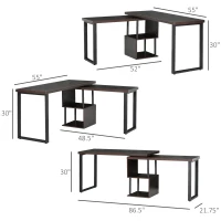 HOMCOM 55" 360 Degree Rotating Corner L-Shaped Computer Desk with Storage Shelves, Home Office Study Writing Workstation Modern Space-Saving Design, Coffee(m-3)
