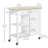 HOMCOM Kitchen Storage Trolley Cart Serving Cart 2 Drawers Wine Glass Rack Towel Rail(m-3)