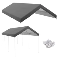 Outsunny 20' x 10' Carport Replacement Canopy for Model 84C-207WT or 84C-386V00WT with Ball Bungee Cords, Gray (Only Cover)(m-11)
