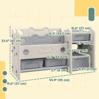 Qaba Toy Storage Organizer with 4 Storage Boxes, Bookshelves, for Nursery, Kids Room, Playroom, Cream White(m-3)