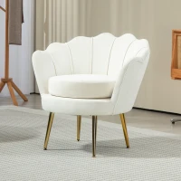 HOMCOM Modern Accent Chair, Velvet-Touch Fabric Leisure Club Chair with Gold Metal Legs for Bedroom, Cream White(m-8)