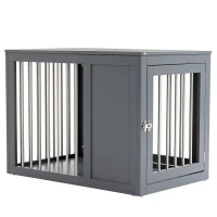 PawHut Dog Crate Furniture Wire Pet Cage Wooden Dog Kennel, End Table with Double Doors, and Locks, for Medium and Large Dog House Indoor Use, Gray(m-1)