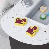 Qaba Kids Kitchen Play Cooking Toy Set for Children with Drinking Fountain, Microwave, Accessories, Dark Brown(m-9)