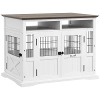 PawHut Dog Kennel Furniture Side End Table with Storage, Double Doors for Small and Medium Dogs, White(m-1)