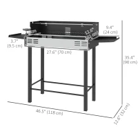Outsunny BBQ Rotisserie Grill Charcoal, Split Roaster for Chicken Turkey, 3-Level Grill Grate, Storage Shelves, Stainless Steel(m-3)