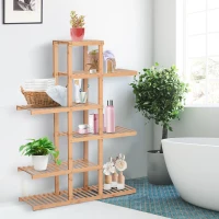 HOMCOM Bamboo Plant Stand, Flower Shelf, Utility Shelving Standing Unit, 6 Tier Display Rack Storage Organizer for Living Room Balcony Hallway Bathroom, Natural(m-8)