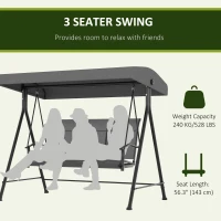 Outsunny 3 Seater Outdoor Swing Chair with Canopy, Metal Porch Swing Bench for Patio, Garden, Backyard, Lawn, Dark Grey(m-4)