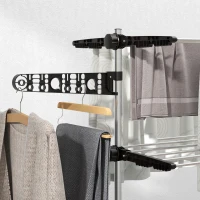 HOMCOM Garment Drying Rack Stainless Steel Folding Clothes Hanging Rack with Side Wings Castors for Indoor Outdoor Black(m-10)